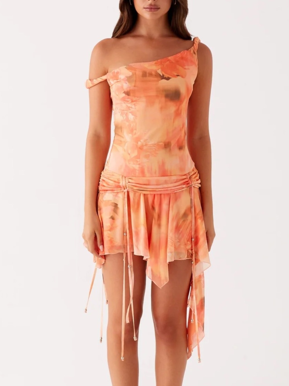 Catch Up Mini Dress With Off Shoulder Mini Dress in Sunset Floral